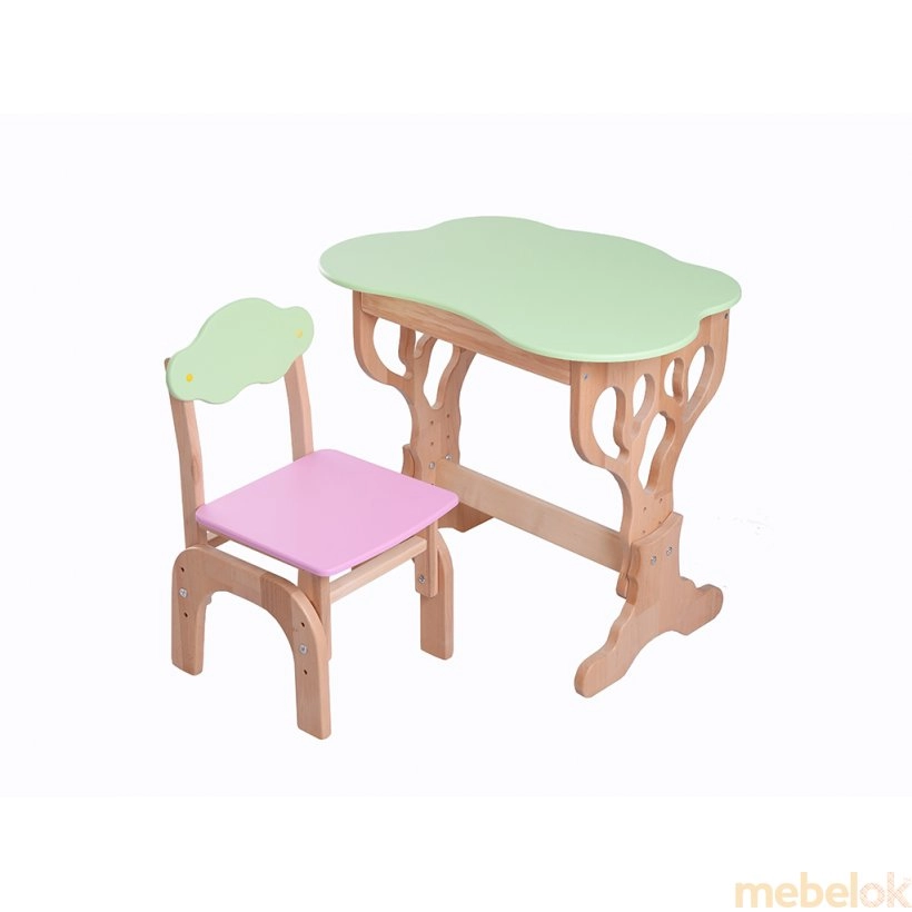 комплект стіл + стілець з виглядом в обстановці (Дитячий набір Дубок ростишка стіл з пеналом та стілець рожевий)