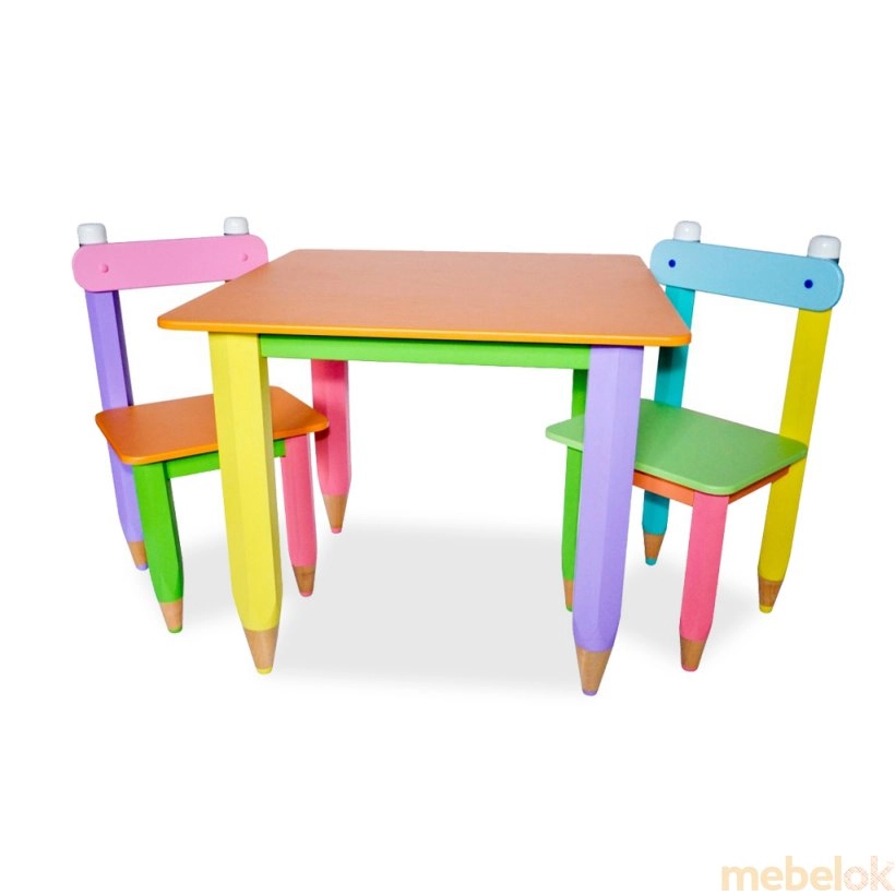 Дитячий комплект стіл + два стільці Олівчики