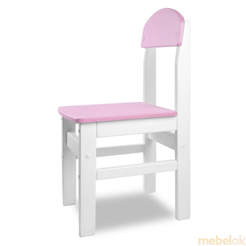 Детский стульчик Woody белый с розовой сидушкой с другого ракурса