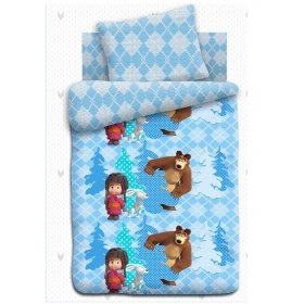 Полуторный детский комплект постельного белья Маша и Медведь Прятки