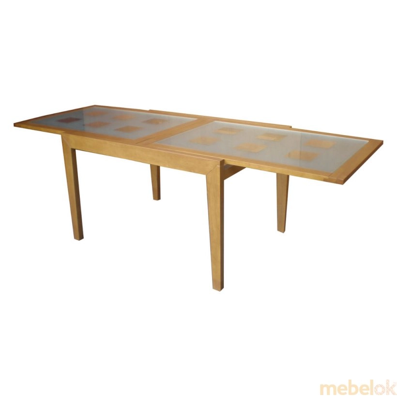 стіл з виглядом в обстановці (Стіл обідній Бостон 120(240)х90х76 см (скло/світлий дуб))