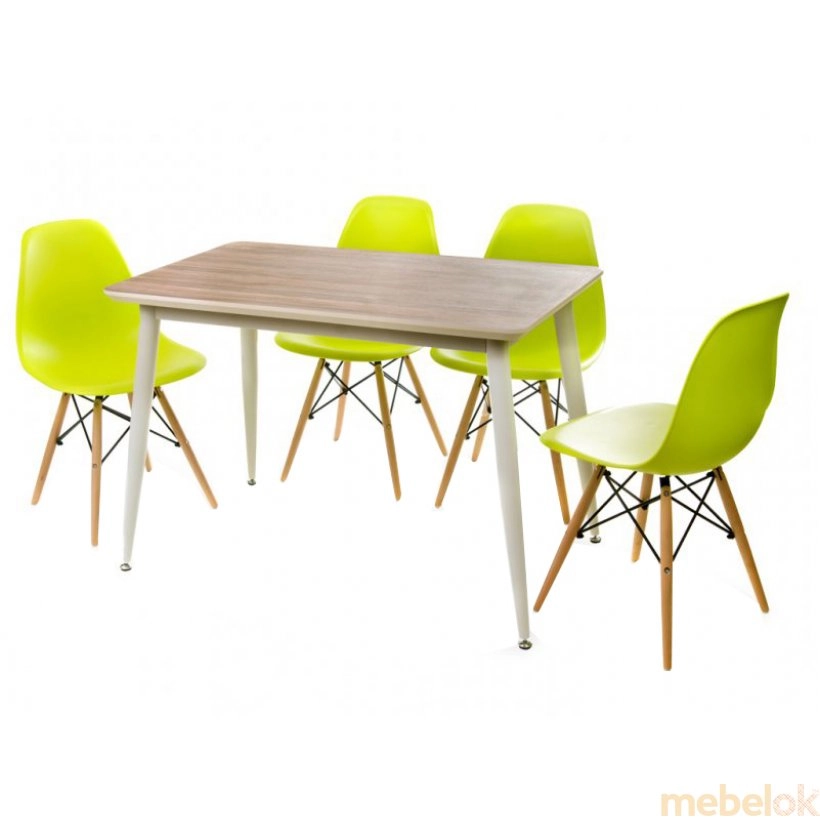 Комплект стіл TM-42 горіх + 4 стільця Eams Chair M-05 лайм