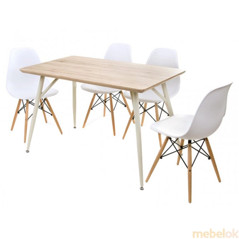 Комплект стіл TM-43 дуб сонома + 4 стільця Eams Chair M-05 білий