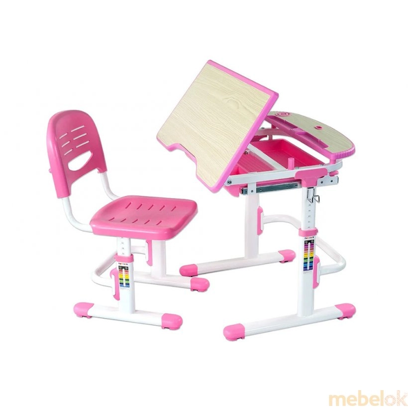 комплект стіл + стілець з виглядом в обстановці (Комплект парта і стілець, що ростуть Sorriso Pink)