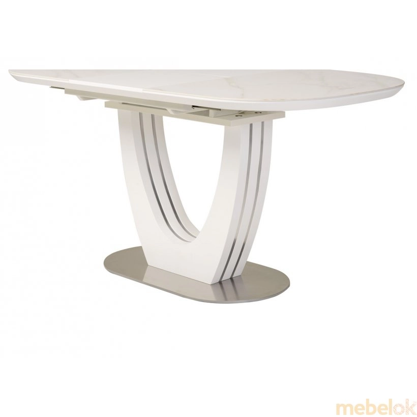 стол с видом в обстановке (Керамический стол TML-865-1 белый мрамор)
