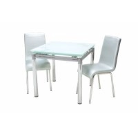 Комплект стол T-222 белый + 2 стула N-16 серебряный