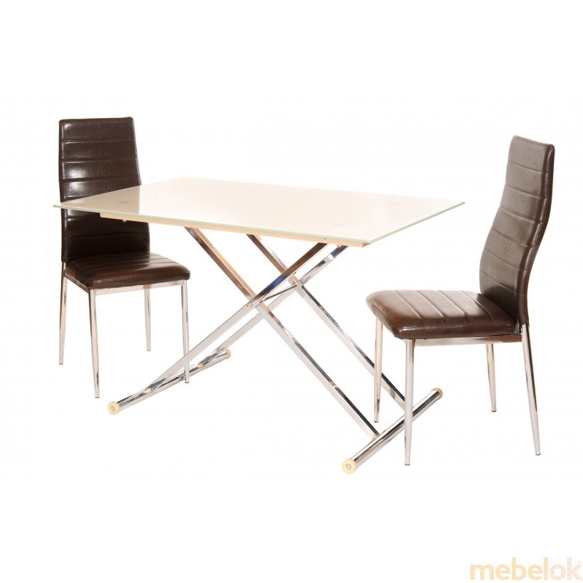 Комплект стол T-227 кремовый + 2 стула N-66 блестящий коричневый