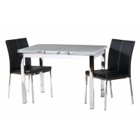 Комплект стол T-231-3 снежно-белый + 2 стула N-10 черный белая строчка