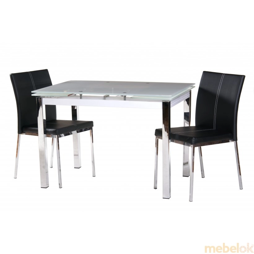 Комплект стол T-231-3 снежно-белый + 2 стула N-10 черный белая строчка