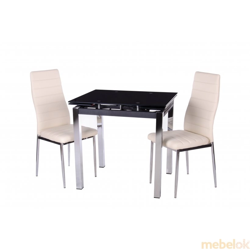 Комплект стіл T-239 чорний + 2 стільця N-66 молочний