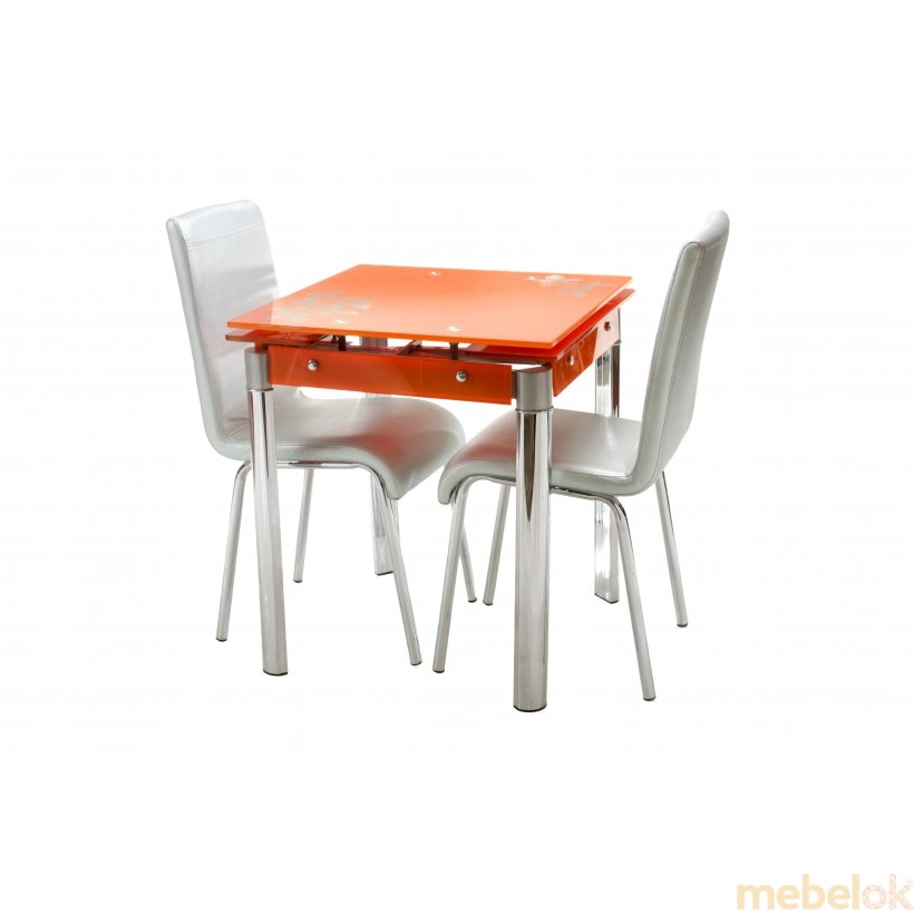 Комплект стіл T-255 помаранчевий + 2 стільця N-16 срібний