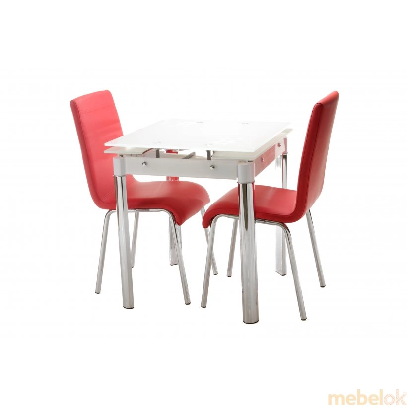 Комплект стіл T-255 сніжно білий + 2 стільця N-16 червоний