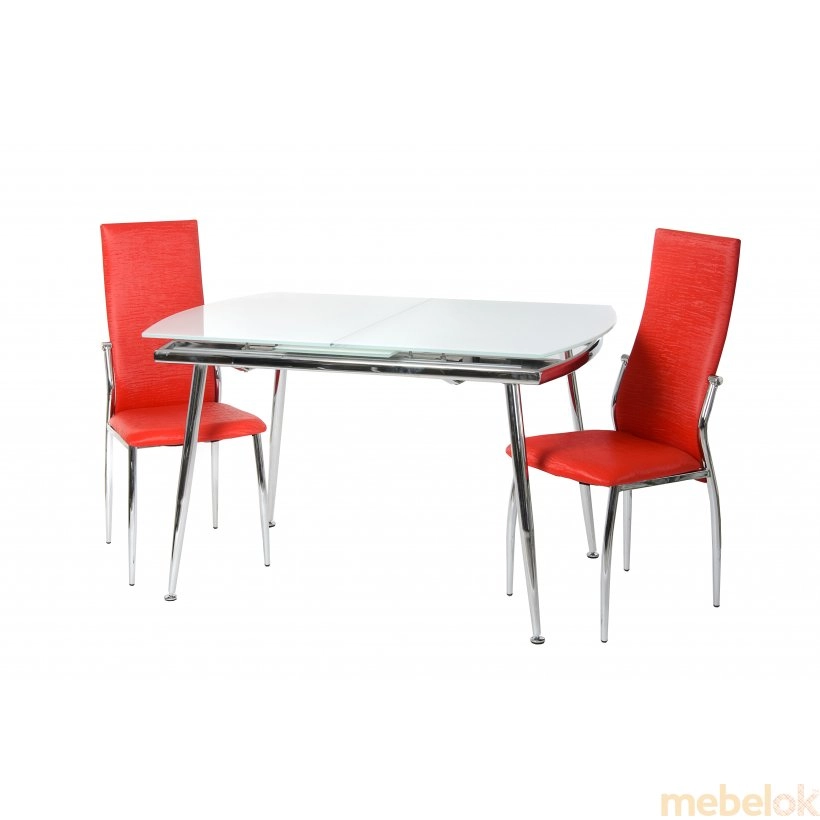 Комплект стіл T-272 сніжно-білий + 2 стільця N-20 червона хвиля