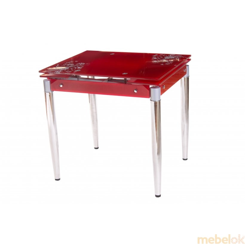 комплект Стол + Стулья с видом в обстановке (Комплект стол T-275 красный + 2 стула N-40  блестящий белый)