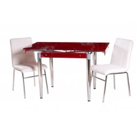 Комплект стол T-275 красный + 2 стула N-40  блестящий белый