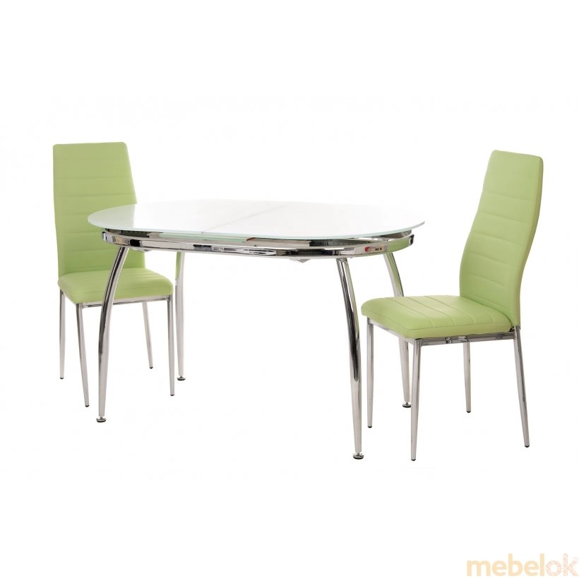 Комплект стіл T-270 сніжно-білий + 2 стільця N-66 оливковий