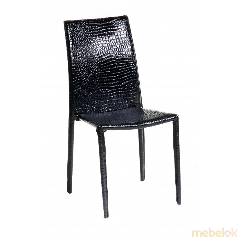 комплект стіл + стілець з виглядом в обстановці (Комплект стіл TC-100 чорний + 2 стільця NC-500 чорний крокодил)
