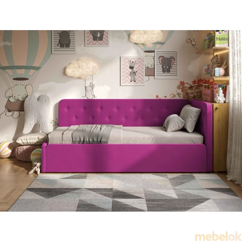 кровать с видом в обстановке (Кровать Boston 80x190 с подъемным механизмом розовый)