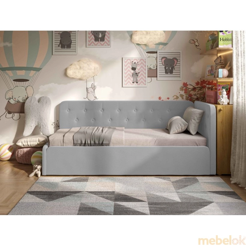 кровать с видом в обстановке (Кровать Boston 80x190 с подъемным механизмом серый)