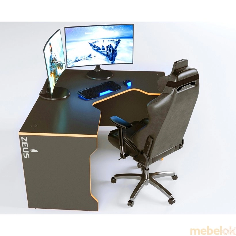 стол с видом в обстановке (Стол геймерский TRON-2 оранжево-черный)