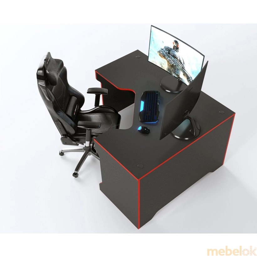 стол с видом в обстановке (Стол геймерский TRON-2 черно-красный)