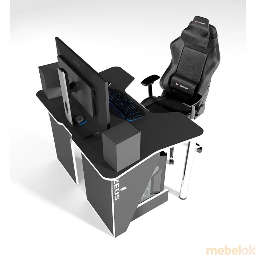 стол с видом в обстановке (Стол геймерский игровой IGROK-3L с LED подсветкой черно-белый)
