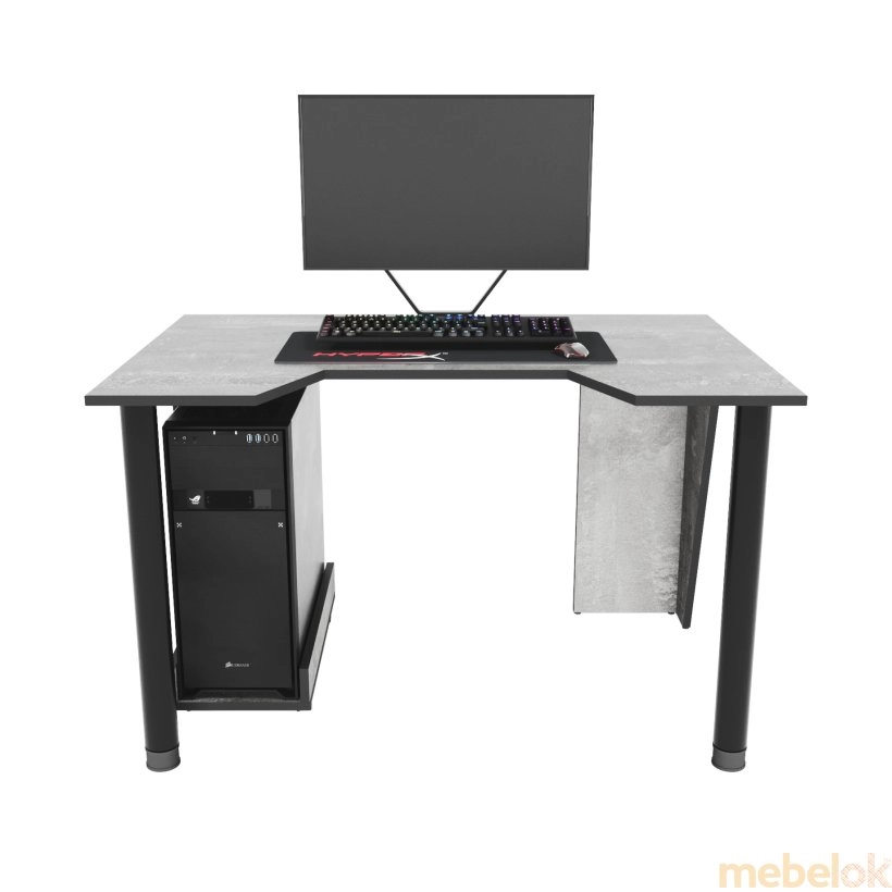 стол с видом в обстановке (Геймерский игровой стол GAMER-1 бетон-черный)