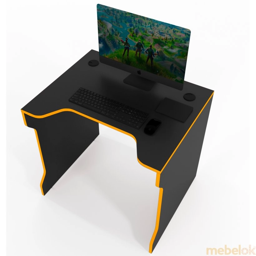 стол с видом в обстановке (Геймерский стол TRON-3 черный-оранжевый)