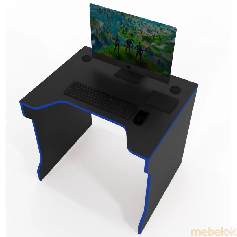 стол с видом в обстановке (Геймерский стол TRON-3, черный-синий)