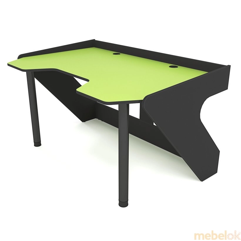 стіл з виглядом в обстановці (Геймерський стіл ергономічний GEROY зелено-чорний)