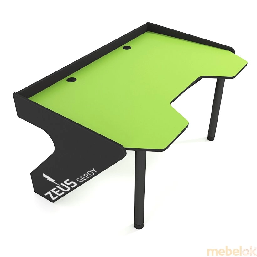 Геймерський стіл ергономічний GEROY зелено-чорний з іншого ракурсу