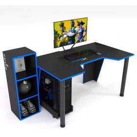 Геймерский игровой стол GAMER-4 с 1 стеллажом, черный-синий