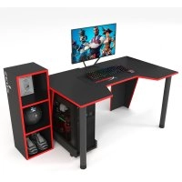 Ігровий стіл Геймер GAMER-4 з 1 стелажом, чорний-червоний