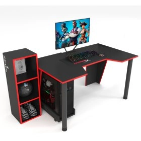 Ігровий стіл Геймер GAMER-4 з 1 стелажом, чорний-червоний
