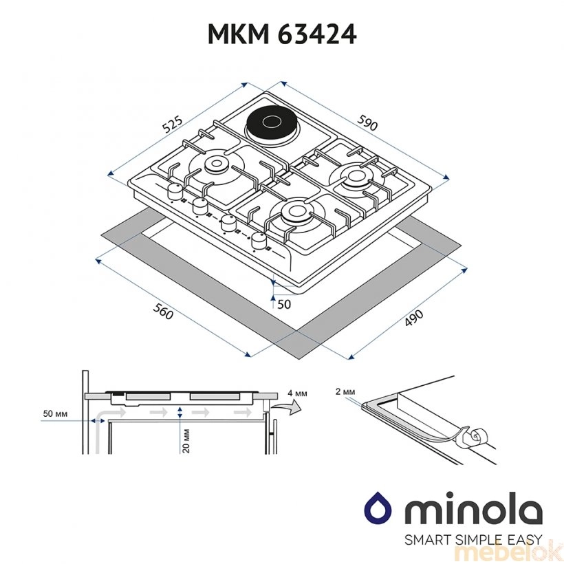 Поверхность газо- электрическая 3 + 1 Minola MKM 63424 I