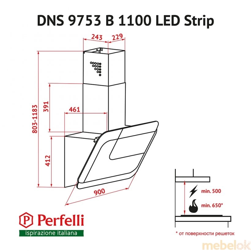 Вытяжка Perfelli DNS 9753 B 1100 WH/BL LED Strip от фабрики Perfelli (Перфелли)