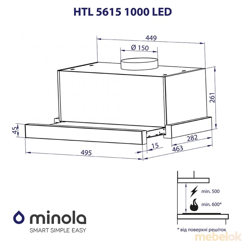 Витяжка Minola HTL 5615 WH 1000 LED