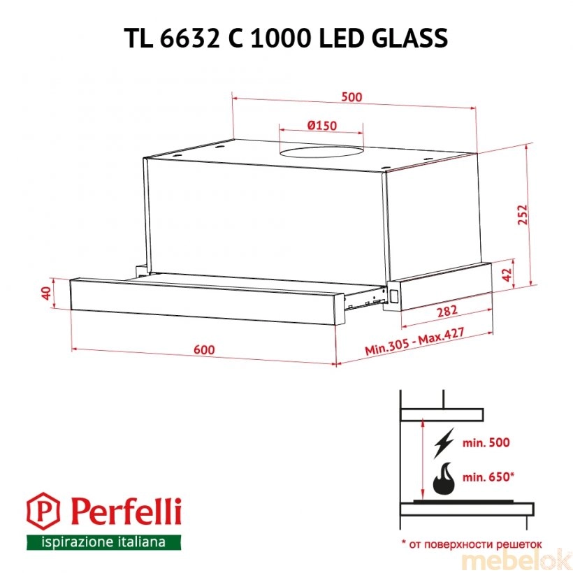 Вытяжка Perfelli TL 6632 C BL 1000 LED GLASS