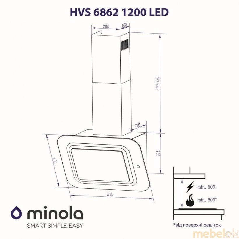 Витяжка Minola HVS 6862 BL/I 1200 LED від фабрики Minola (Мінола)