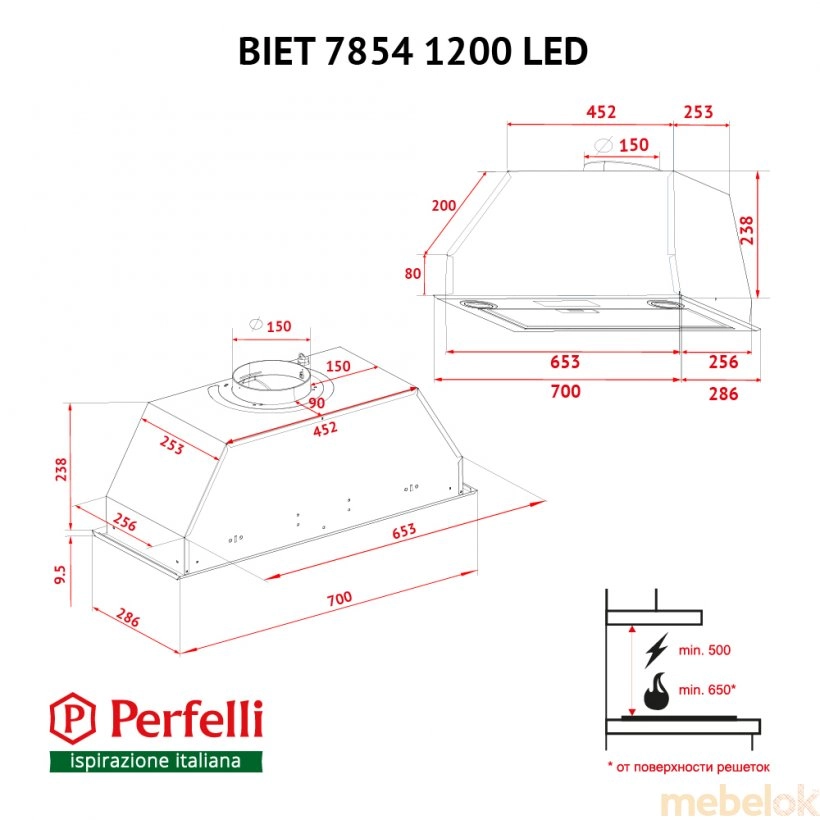 Вытяжка полновстраиваемая Perfelli BIET 7854 I 1200 LED