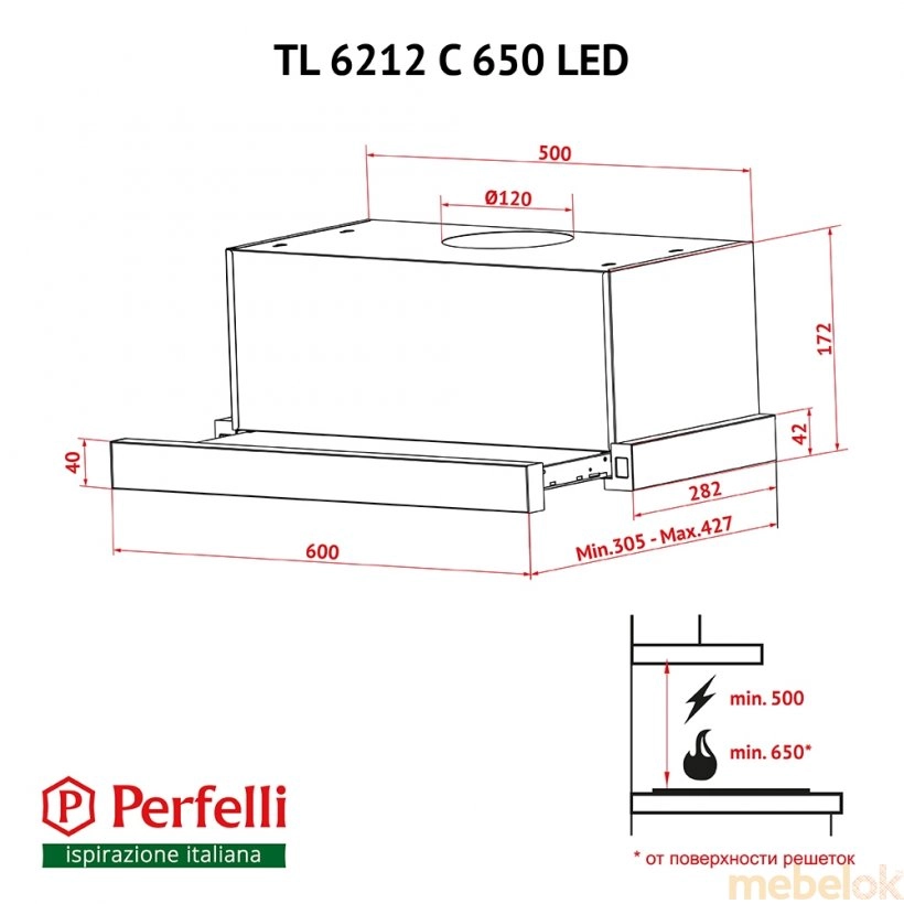 Витяжка Perfelli TL 6212 C S/I 650 LED