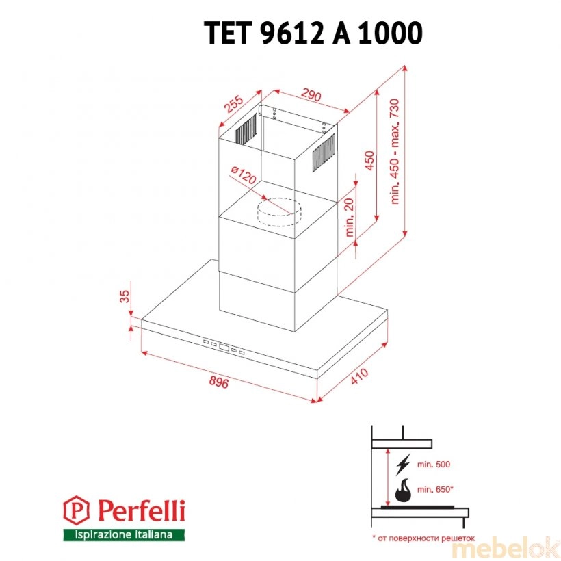 Вытяжка Perfelli TET 9612 A 1000 BL LED