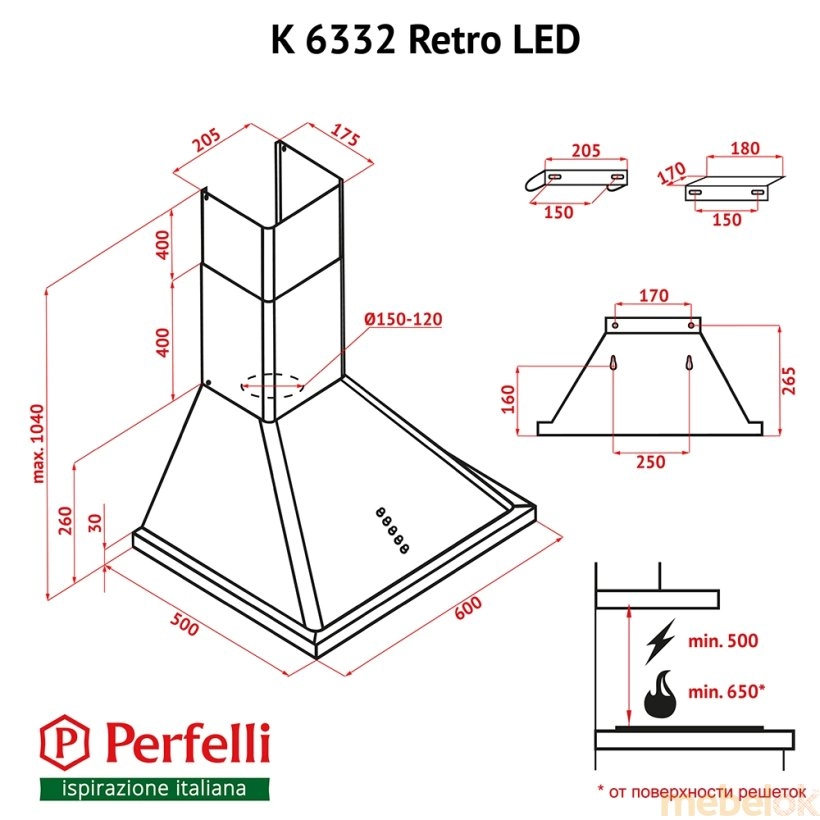 Вытяжка Perfelli K 6332 IV Retro LED от фабрики Perfelli (Перфелли)