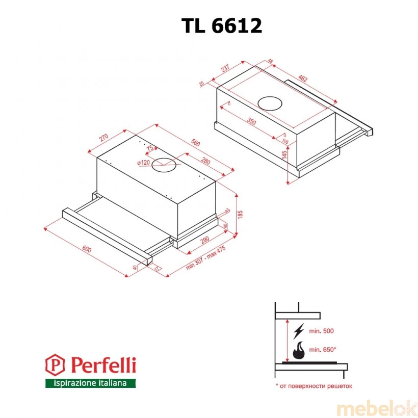 Вытяжка Perfelli TL 6612 BL LED от фабрики Perfelli (Перфелли)