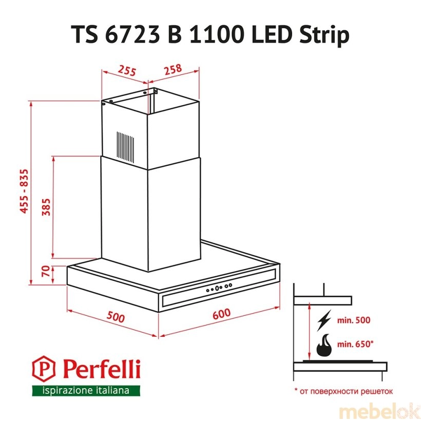Вытяжка Perfelli TS 6723 B 1100 BL LED Strip