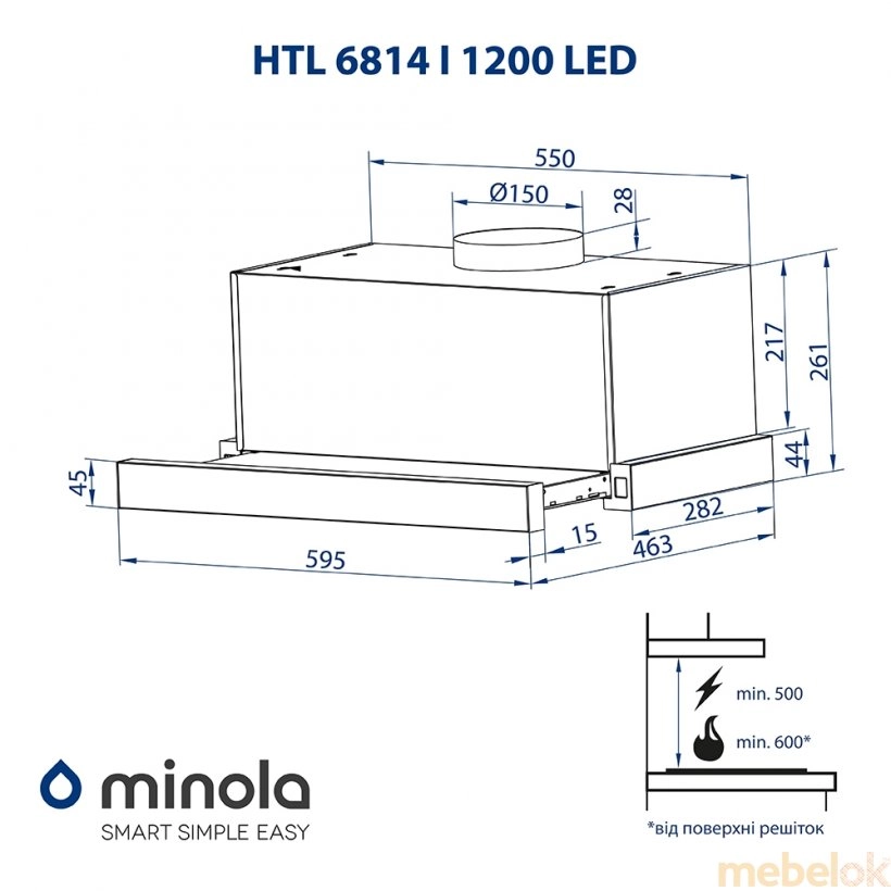 Вытяжка Minola HTL 6814 I 1200 LED от фабрики Minola (Минола)