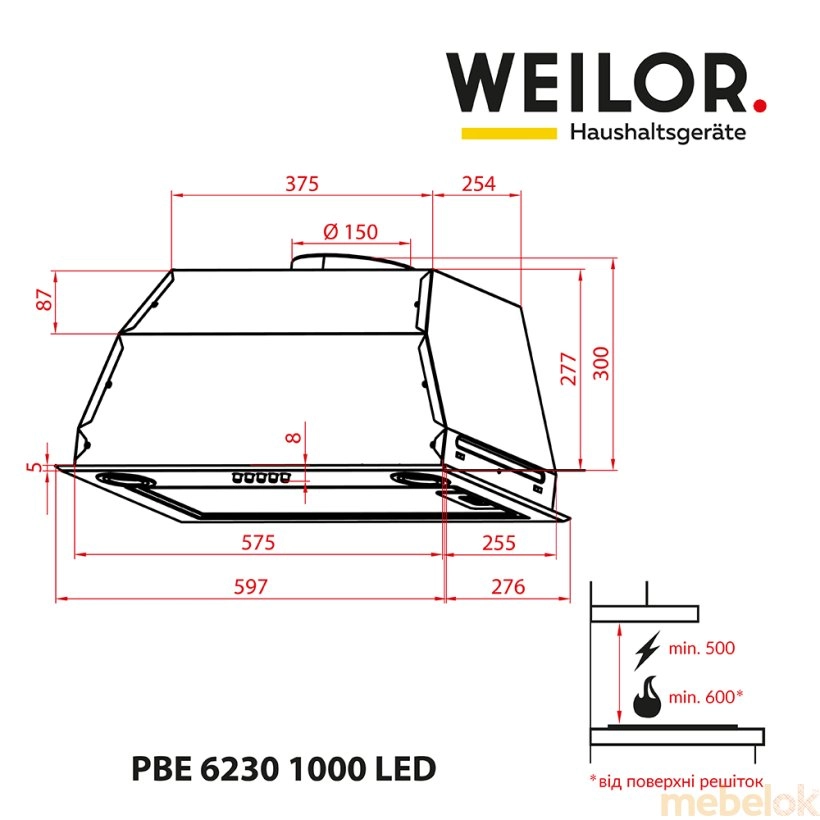 Вытяжка WEILOR PBE 6230 SS 1000 LED