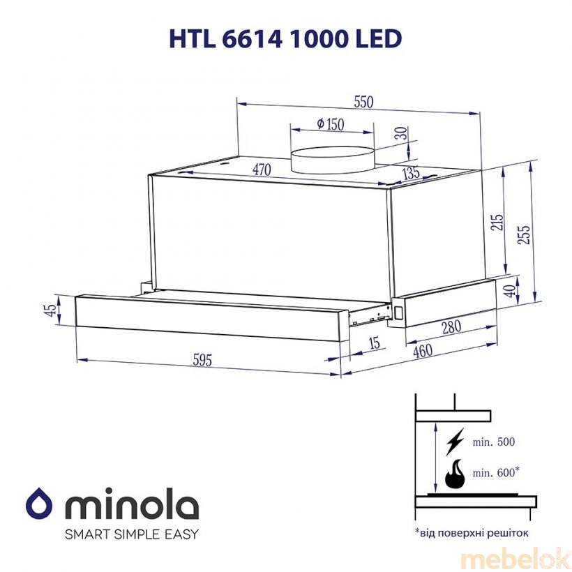 Витяжка Minola HTL 6614 WH 1000 LED від фабрики Minola (Мінола)