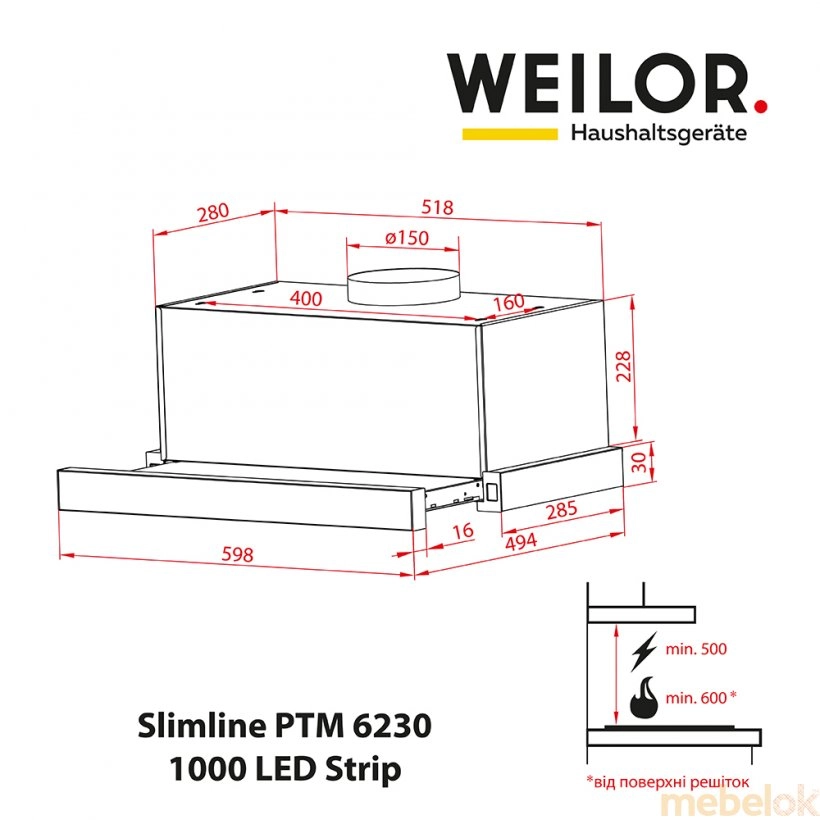 Витяжка WEILOR Slimline PTM 6230 SS 1000 LED Strip від фабрики WEILOR (Вейлор)