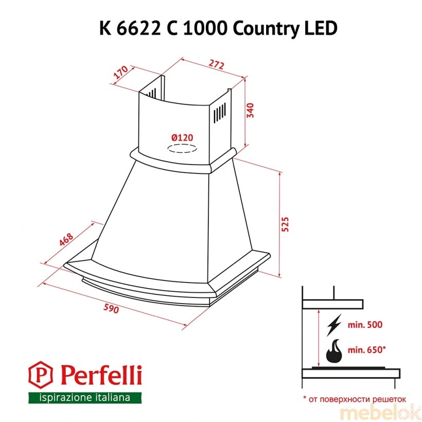 Вытяжка Perfelli K 6622 C BL 1000 COUNTRY LED